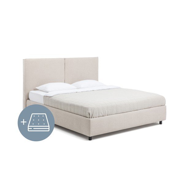Letto matrimoniale imbottito beige con contenitore con materasso incluso/con rete inclusa 180x200 cm Myra Bold – Bonami Selection