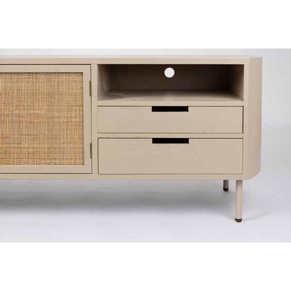 Tavolo TV in rattan crema 150x55 cm Amaya - White Label-image-1