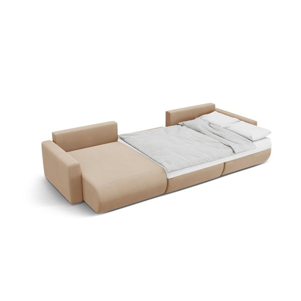 Divano angolare marrone chiaro allungabile con contenitore (a U) e rivestimento in velluto Belfast – Cosmopolitan Design-image-4