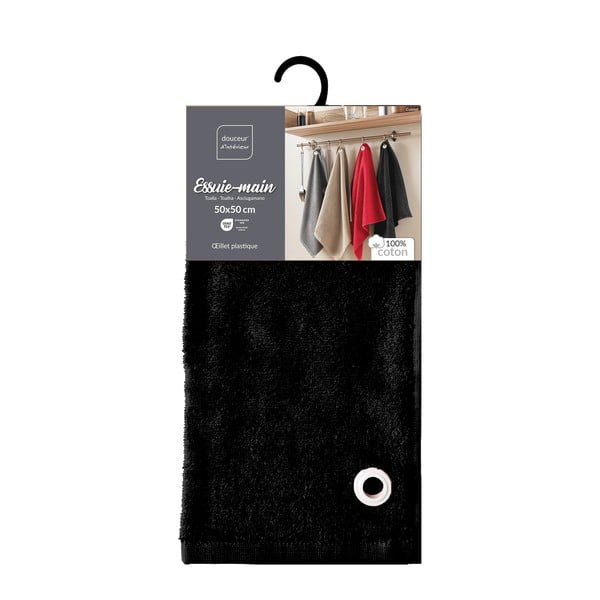 Asciugamano tipo terry nero in cotone 50x50 cm Cuistot – douceur d'intérieur-image-3