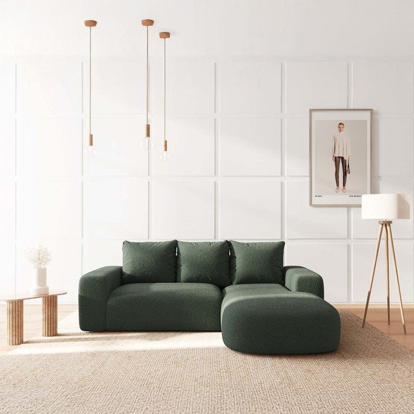 Divano angolare verde (con penisola a destra e chaise lounge) rivestito in bouclé Monce – Rodier-image-1