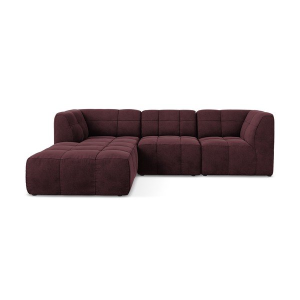 Divano angolare burgundy (con penisola a sinistra/con chaise lounge) con rivestimento in velluto Aloha – Makamii