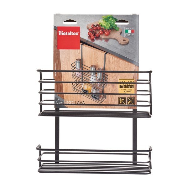 Scaffale da cucina sospeso in metallo nero Lava Double Galileo - Metaltex-image-3
