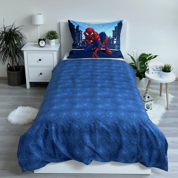 Set copripiumino e federa da bambini blu in cotone per letto singolo 140x200 cm Spider-man "Blue" – Jerry Fabrics-image-2