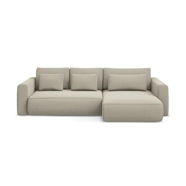 Divano angolare beige allungabile/con contenitore (con penisola a destra/con chaise lounge) con rivestimento in velluto Kapua – Makamii