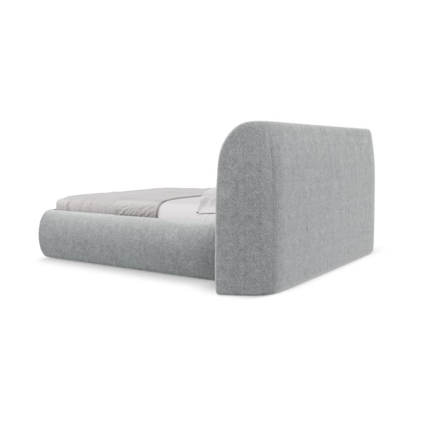 Letto matrimoniale imbottito grigio chiaro con vano contenitore con griglia 160x200 cm Hauke - Makamii-image-4