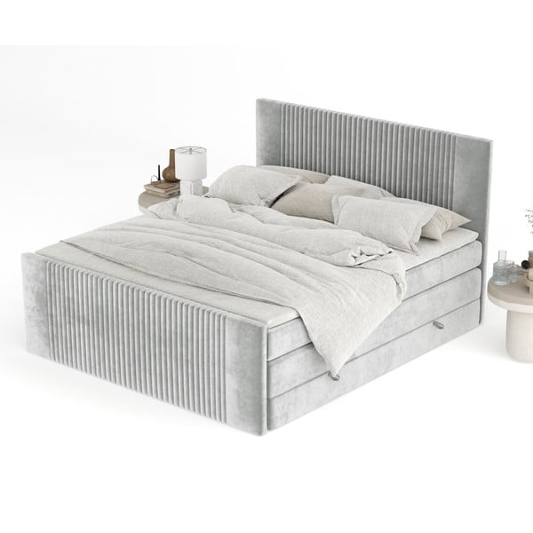 Letto boxspring grigio chiaro con contenitore 140x200 cm Bergamo – Maison de Rêve-image-3