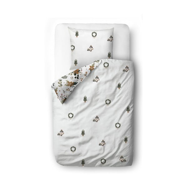 Biancheria da letto bianca in raso di cotone per letto singolo 140x200 cm Festive Flowers – Butter Kings-image-2