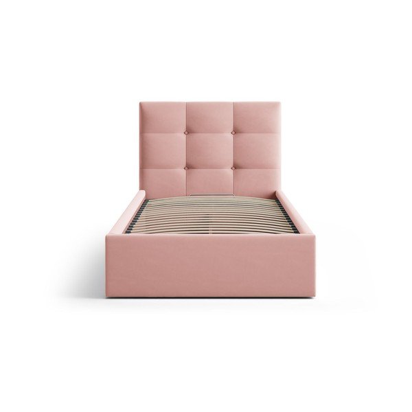 Letto singolo imbottito rosa con contenitore con rete inclusa 90x200 cm Phaedra – Micadoni -image-3