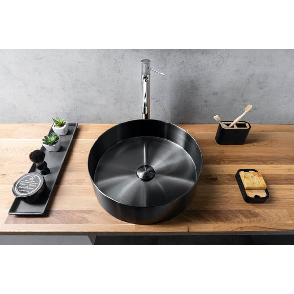 Lavabo rotondo nero in acciaio inox ø 38 cm Aurum – Sapho-image-2