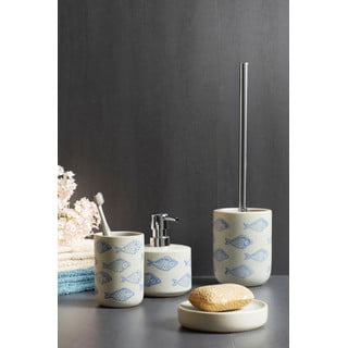 Tazza in ceramica blu e bianca per spazzolini da denti Aquamarin - Wenko