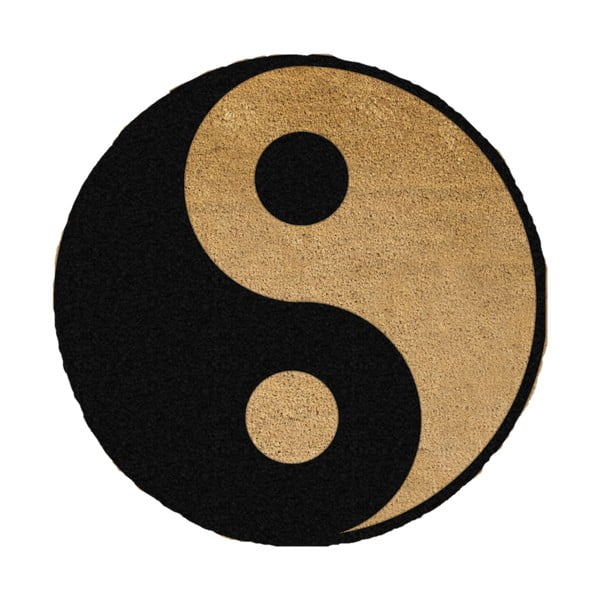 Stuoia rotonda nera in cocco naturale , ⌀ 70 cm Yin Yang - Artsy Doormats