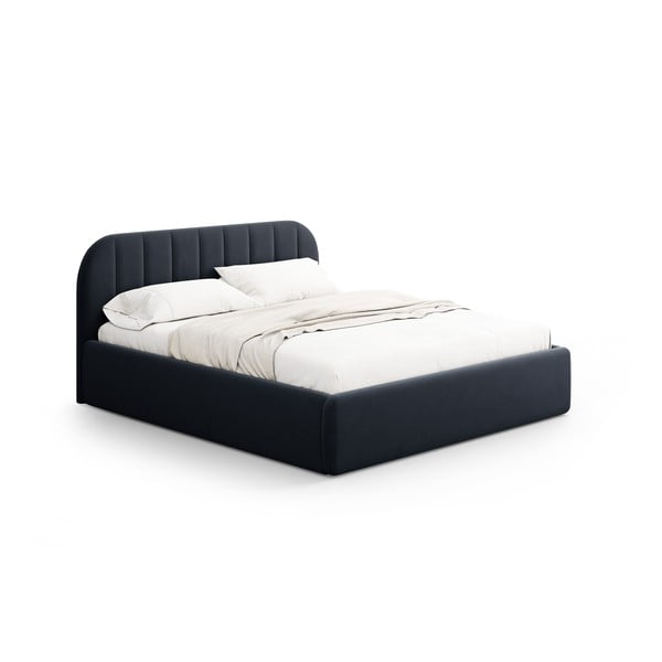 Letto matrimoniale imbottito blu scuro con contenitore con rete inclusa 140x200 cm Juno – Windsor & Co Sofas