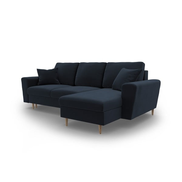 Divano angolare blu scuro allungabile e con contenitore con rivestimento in velluto Kyoto – Cosmopolitan Design-image-4