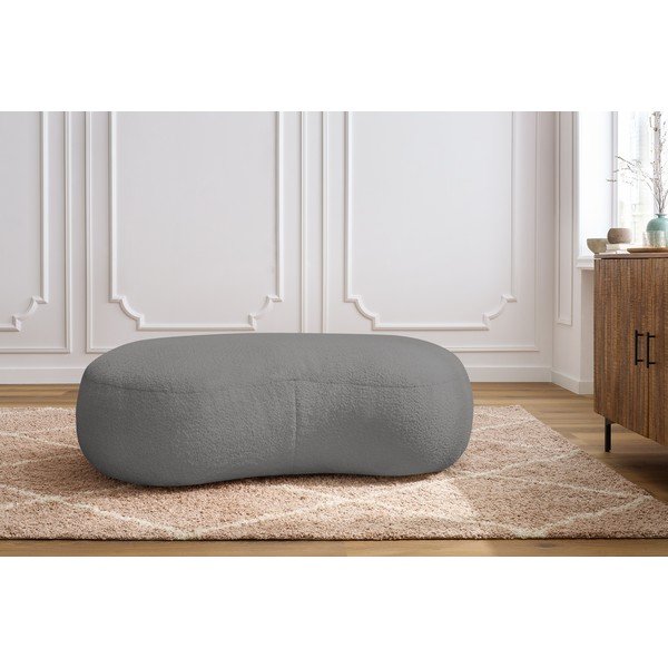 Pouf in tessuto bouclé grigio chiaro Saint-Germain - Bobochic Paris-image-1