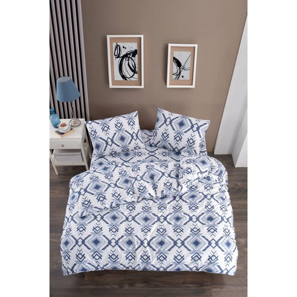 Set copripiumino e federa bianco/blu per letto singolo o esteso con lenzuolo incluso/3 pezzi 160x220 cm Geometric – Mila Home-image-1