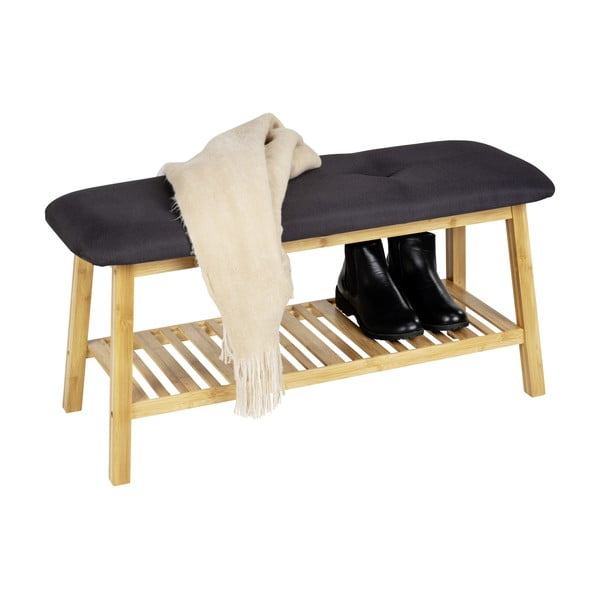 Scarpiera in bambù nero/naturale con panca Ecori - Wenko-image-2