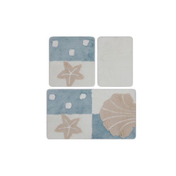 tappetini da bagno azzurro-crema in set da 3 pezzi 100x60 cm - Foutastic