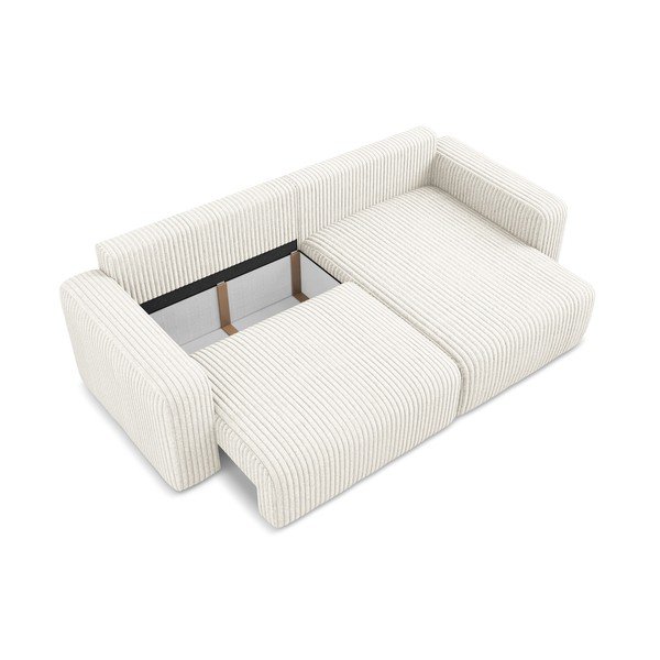 Divano angolare color crema allungabile/con contenitore (con penisola a destra/con chaise lounge) con rivestimento in velluto a coste Kona – Makamii-image-4