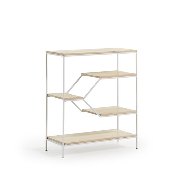 Piccola libreria bianca con ripiani in legno di mango Pyke - Kave Home-image-1