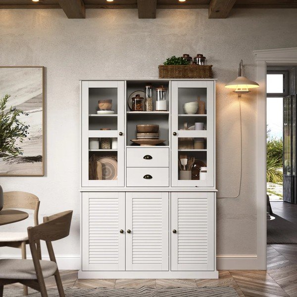 Credenza bianca in pino massiccio 127x180x38 cm Edith – Støraa-image-2