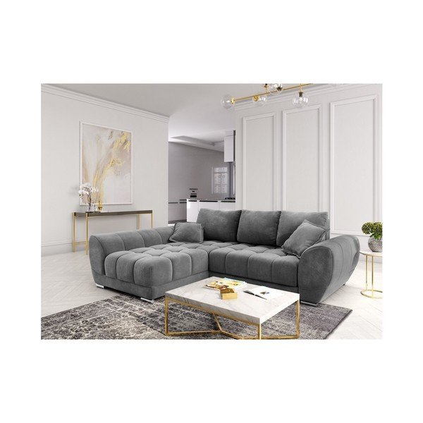 Divano letto angolare grigio con rivestimento in velluto, angolo sinistro Nuage - Windsor & Co Sofas-image-1