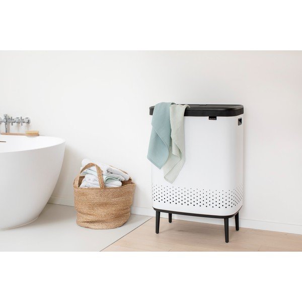Cesto portabiancheria in metallo bianco 90 l Bo Hi - Brabantia-image-1