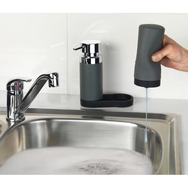 Set di 2 dispenser di detersivo grigio con vaschetta Squeeze, 250 ml Easy Squeez-e - Wenko-image-1
