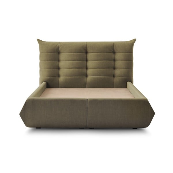 Letto matrimoniale imbottito verde scuro con contenitore con griglia 160x200 cm Clothilde - Bobochic Paris-image-3