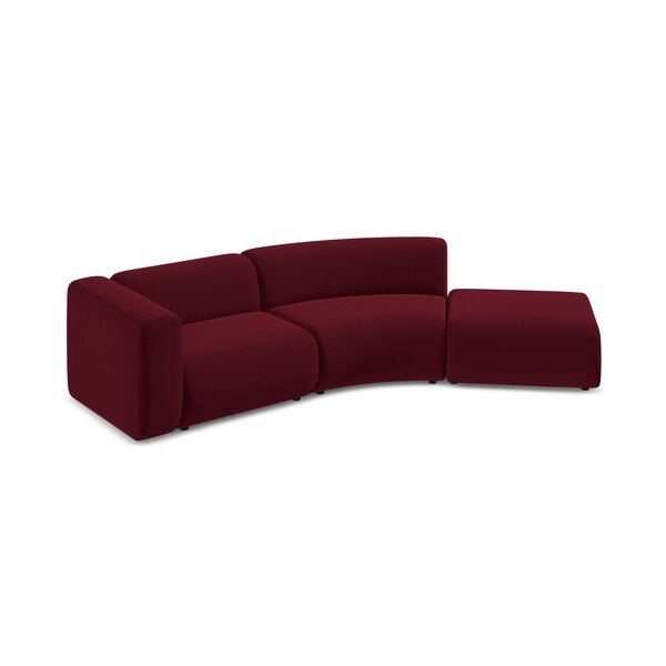 Chaise longue burgundy (con penisola a destra) con rivestimento in velluto Ekahi – Makamii-image-3