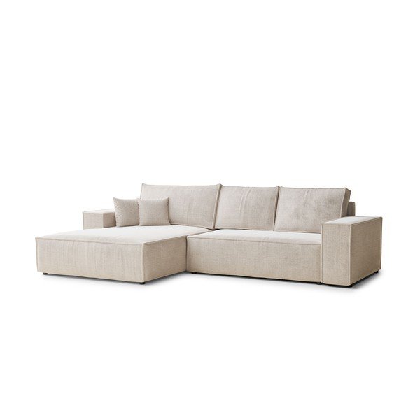 Divano angolare color crema allungabile/con contenitore (con penisola a sinistra/con chaise lounge) con rivestimento in ciniglia Maze – Maison de Rêve-image-2