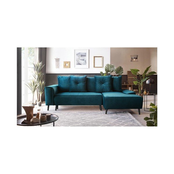 Divano letto in velluto color petrolio Hera Bis, angolo destro - Bobochic Paris-image-4