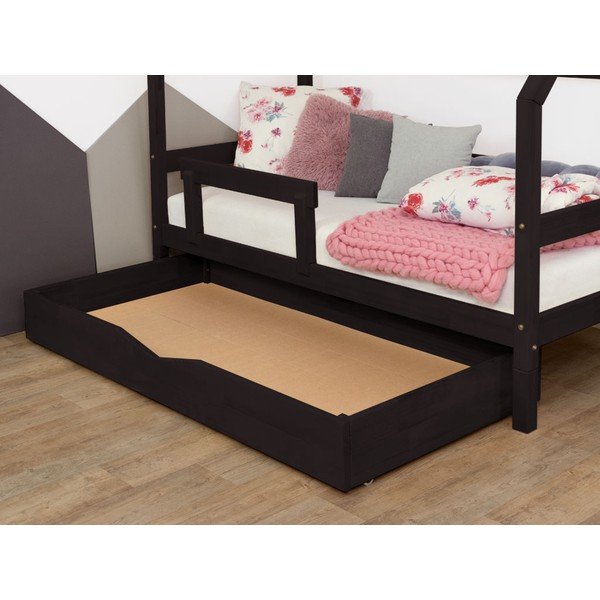 Cassetto in legno nero sotto il letto con griglia e Buddy completo, 120 x 180 cm - Benlemi