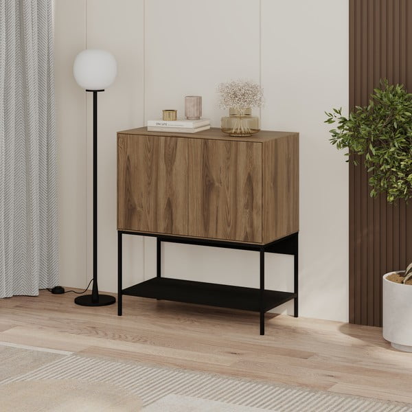 Mobile effetto rovere con decoro nero-naturale 80x90x40 cm Amira - Marckeric-image-1