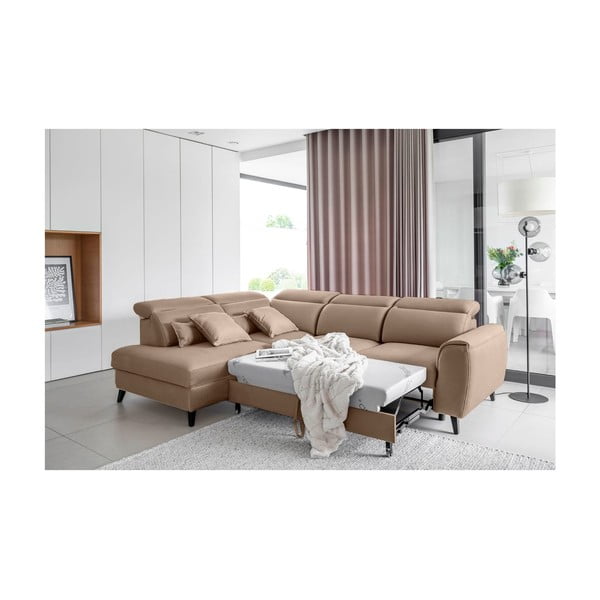 Divano angolare marrone chiaro allungabile/con contenitore (con penisola a sinistra/a L) e rivestimento in velluto Noble – ELTAP-image-4