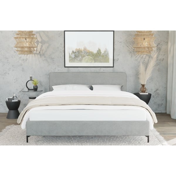 Letto matrimoniale imbottito grigio chiaro con griglia 200x200 cm Barker - Ropez-image-3