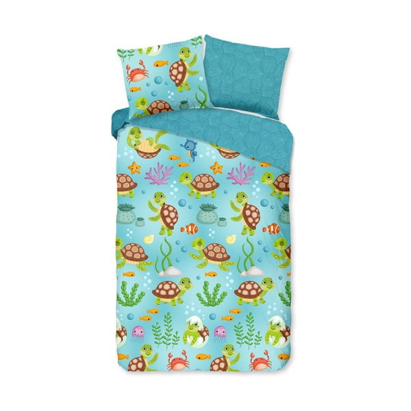 Set copripiumino e federa da bambini blu in cotone per letto singolo ed esteso 140x220 cm Turtles – Good Morning