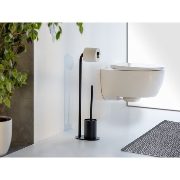 Porta carta igienica nero in acciaio con supporto con spazzola Levante – Wenko-image-2