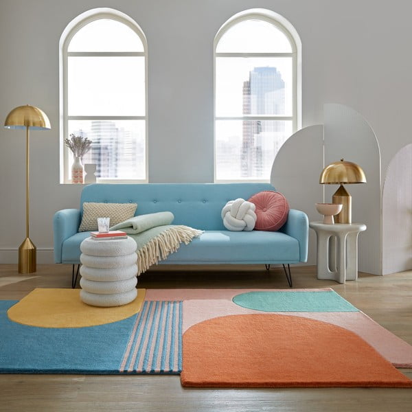 Tappeto blu in lana tessuto a mano 120x180 cm Lozenge Bright Multi – Flair Rugs-image-1