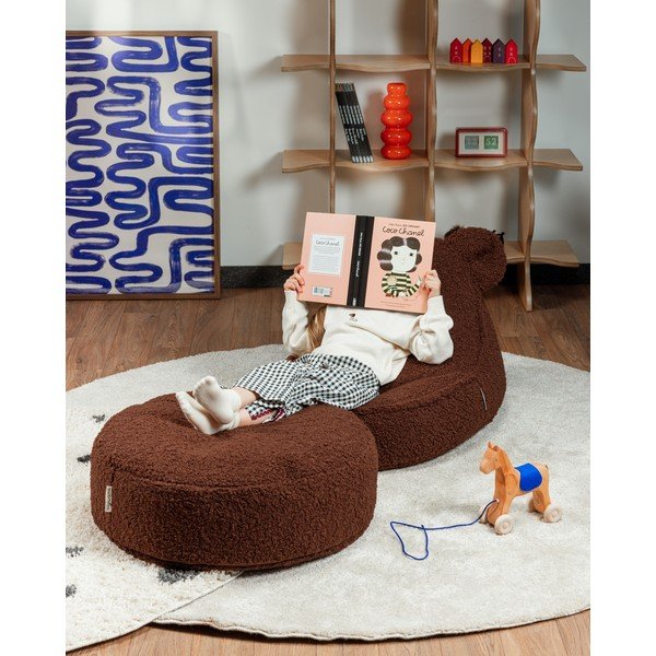 Pouf a sacco per bambini marrone scuro con rivestimento in bouclé Warm Hazel – Wigiwama-image-2