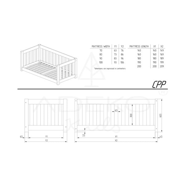 Letto per bambini in legno di pino in colore naturale 90x200 cm CPP - Adeko-image-3