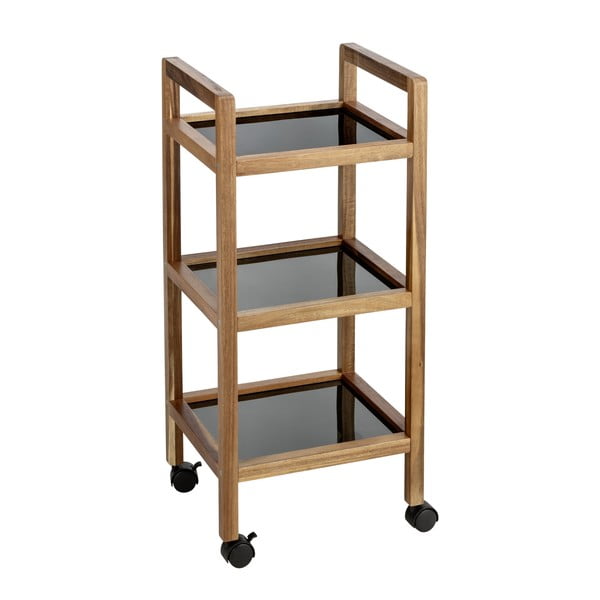 Scaffale per il bagno nero/di colore naturale in acacia massiccia 35x76,5 cm Fondi – Wenko