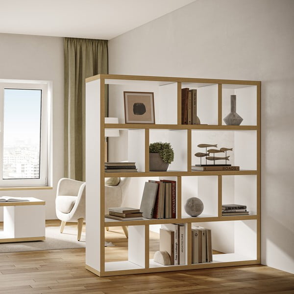 Libreria bianca con bordo in legno 150x159 cm Berlin - TemaHome-image-1