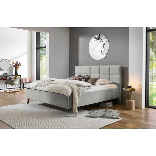 Letto matrimoniale imbottito grigio chiaro rete non inclusa 180x200 cm Paulo – Meise Möbel-image-1