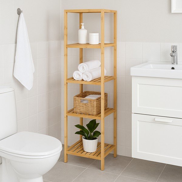 Scaffale per il bagno di colore naturale in bambù 37x140 cm Skaren – Bonami Essentials-image-1