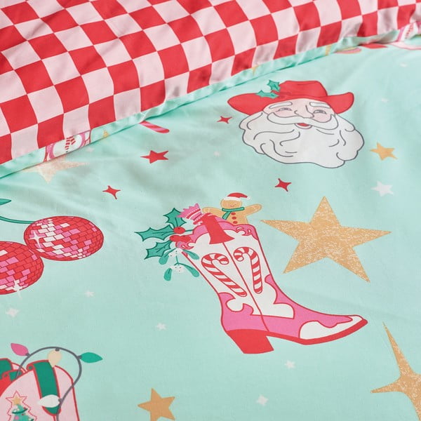 Set copripiumino e federa verde e rosa per letto singolo 135x200 cm Santa's Howdy Christmas – Catherine Lansfield-image-4