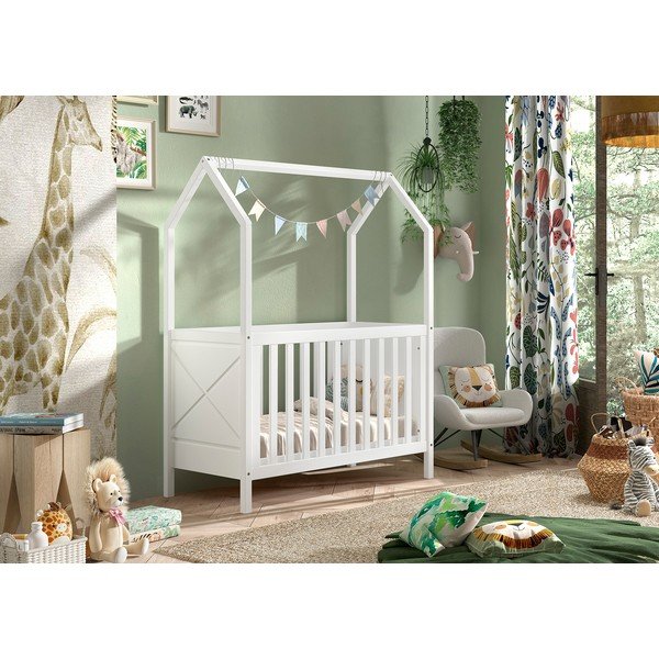 Lettino bianco in pino massiccio con altezza regolabile 60x120 cm Scott – Vipack-image-1