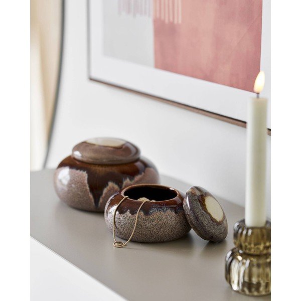 Scatole in set decorative marroni in ceramica 2 pz ø 15x8,5 cm – House Nordic-image-1