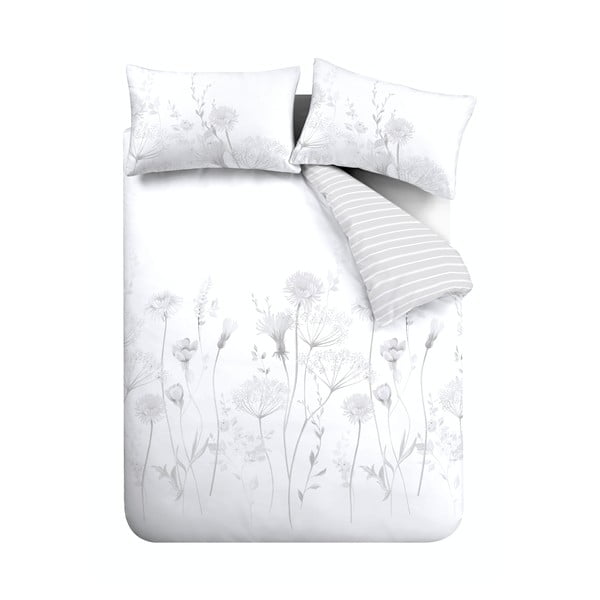 Biancheria da letto bianca e grigia Meadowsweet Floral, 135 x 200 cm Meadowsweet Floral - Catherine Lansfield