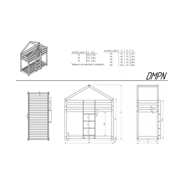Letto da bambini a forma di casa/a castello di colore naturale con rete inclusa 90x180 cm DMPN – Adeko-image-2